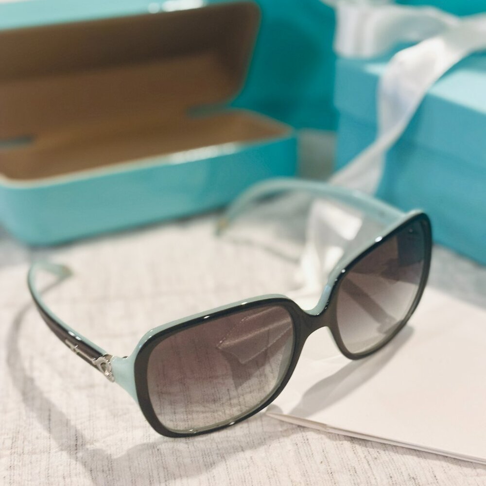 Authentic Tiffany & Co Sunglasses Black Aqua/Grey Silver Key 8055/3C BLACK
